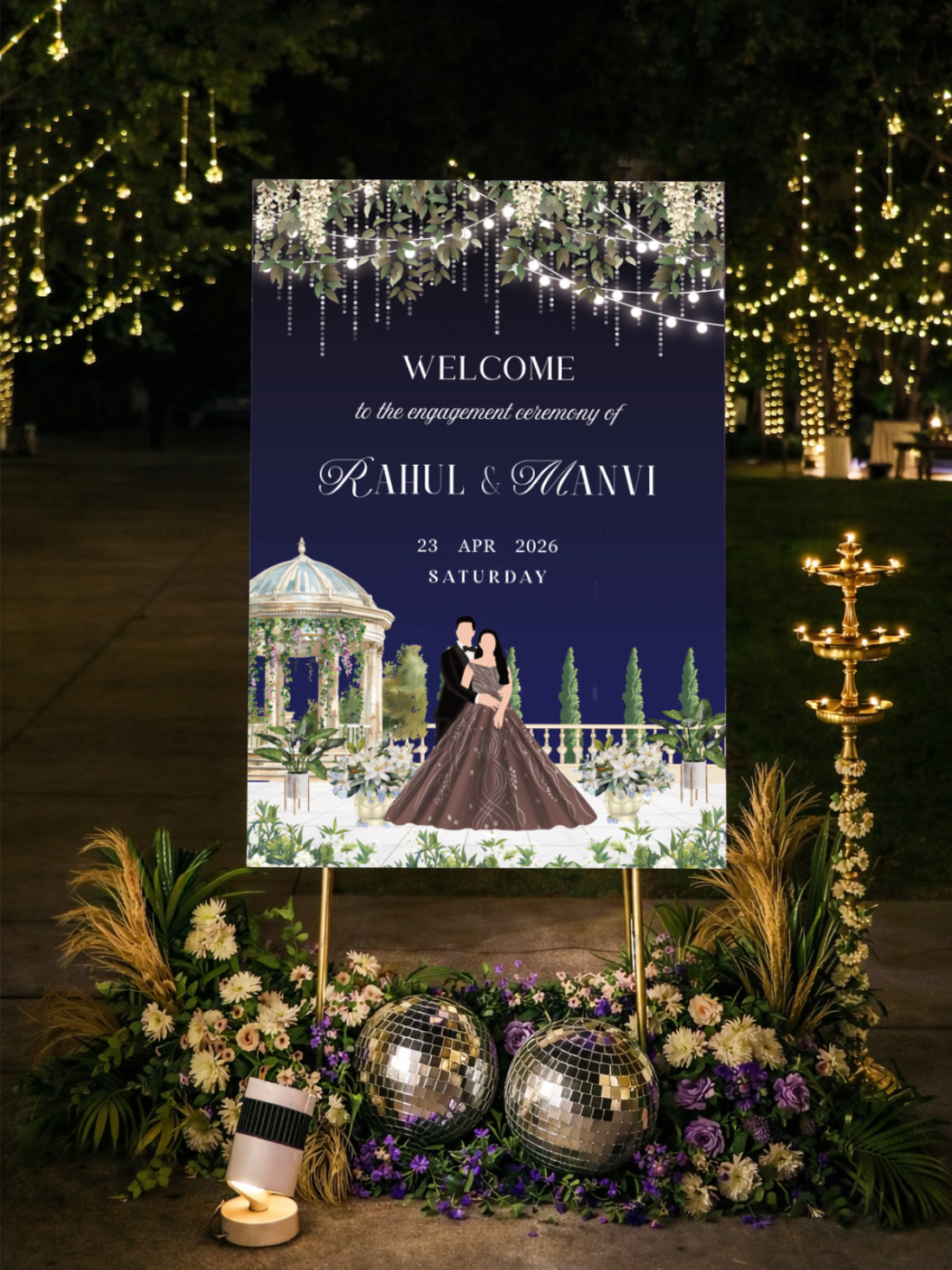 Welcome Board 012 | Wedding Welcome Board Event Sign for Engagement, Sangeet, Reception