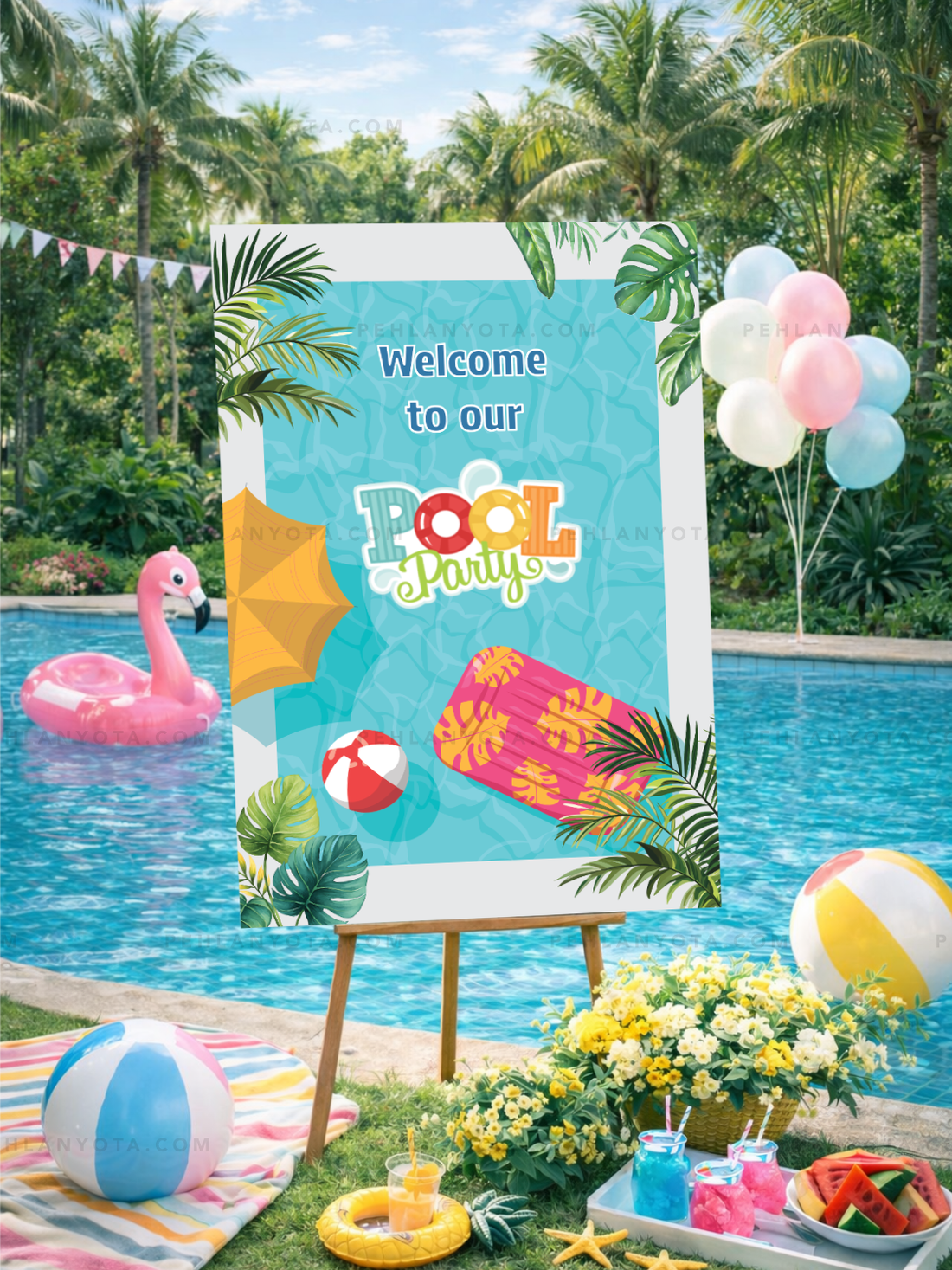 Welcome Board 015 | Wedding Welcome Board Event Sign for Pool Party