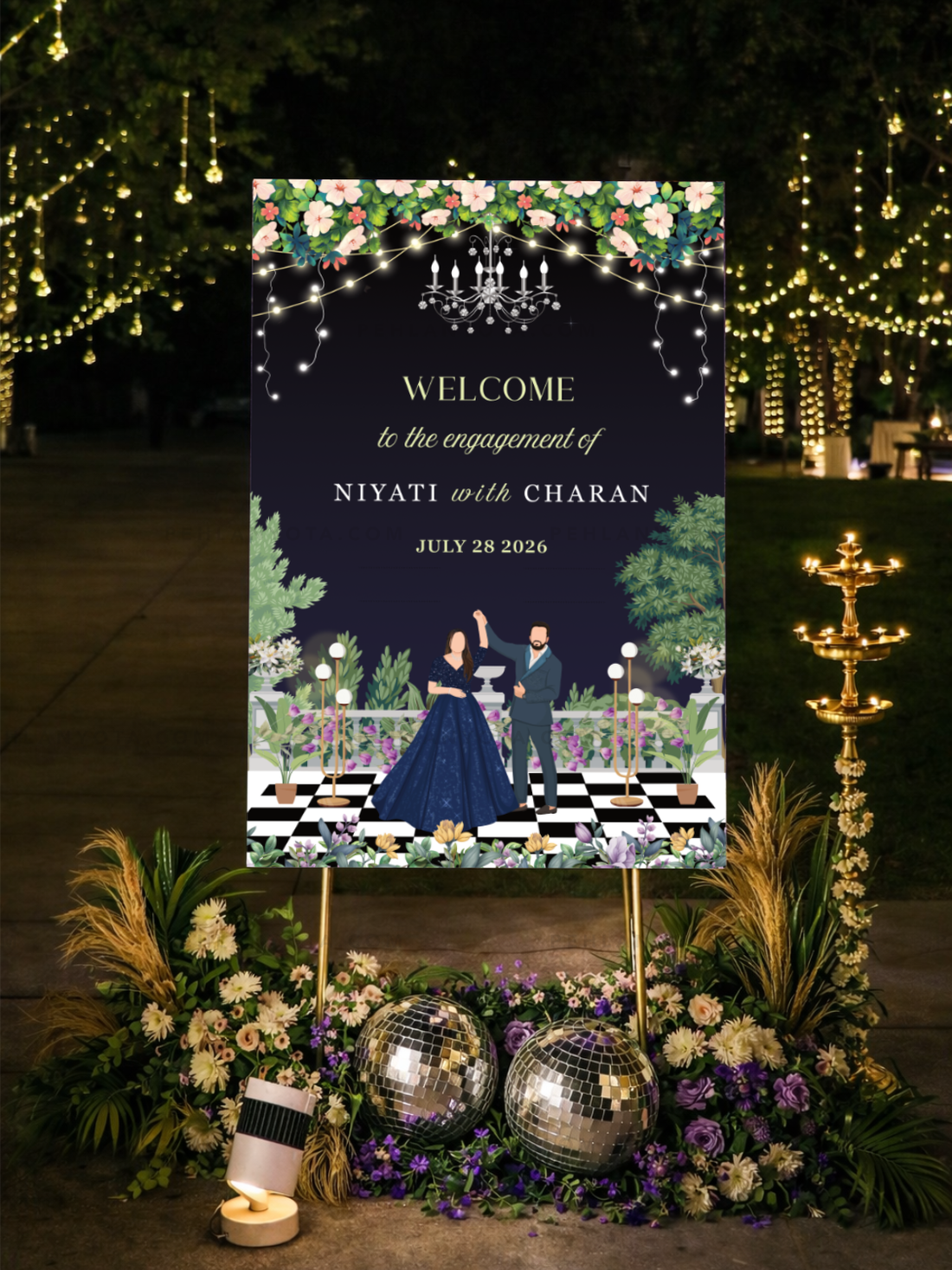 Welcome Board 019 | Wedding Welcome Board Event Sign for Engagement, Sangeet, Reception